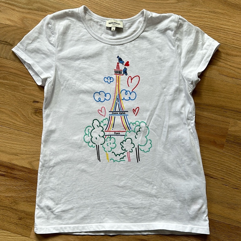 Sonia Rykiel Paris Eiffel Tower short sleeve 100% cotton T-shirt, girls size 14